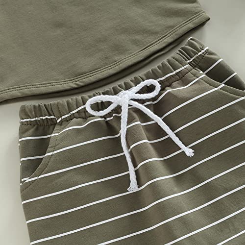 Baby Boys Clothes 3 6 9 12 18 24M 3T Pants Set Hooded Patchwork Hoodie Striped Sweatpants Fall Winter Outfit(Army Green-Pocket, 6-12 Months) by MA&BABY