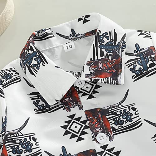 Western Baby Boy Clothes Newborn Long Sleeve Onesie Dress Shirt Lapel Button Bodysuit Boho Cowboy Jumpsuit Tee Tops (White Western Onesie, 12-18 Months) by Omkzanbi
