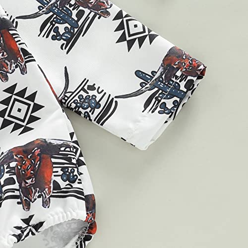 Western Baby Boy Clothes Newborn Long Sleeve Onesie Dress Shirt Lapel Button Bodysuit Boho Cowboy Jumpsuit Tee Tops (White Western Onesie, 12-18 Months) by Omkzanbi