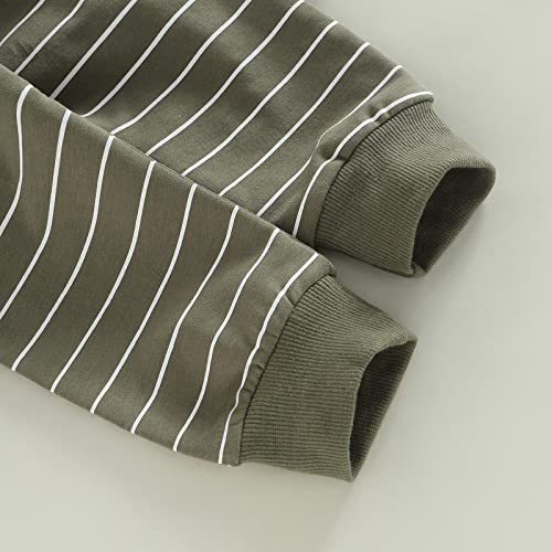 Baby Boys Clothes 3 6 9 12 18 24M 3T Pants Set Hooded Patchwork Hoodie Striped Sweatpants Fall Winter Outfit(Army Green-Pocket, 6-12 Months) by MA&BABY