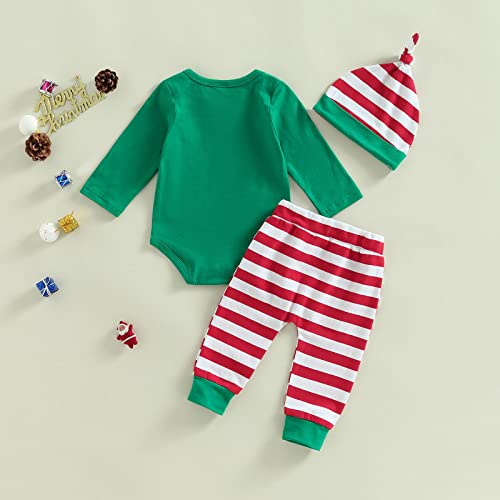My First Christmas Baby Boy Girl Outfit Newborn Long Sleeve Romper Onesie Striped Pants Hat 1St Christmas Clothes Set (Green & Red Striped , 6-9 Months ) by FYBITBO