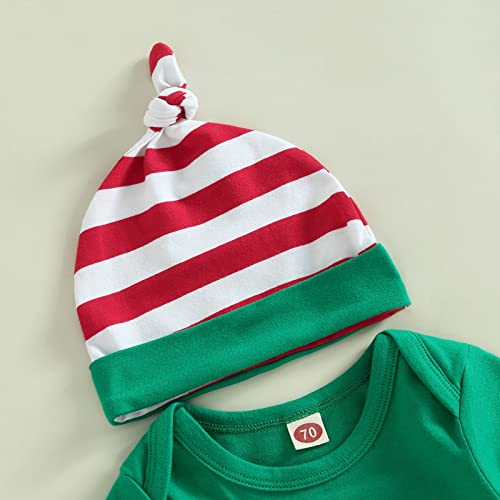 My First Christmas Baby Boy Girl Outfit Newborn Long Sleeve Romper Onesie Striped Pants Hat 1St Christmas Clothes Set (Green & Red Striped , 6-9 Months ) by FYBITBO