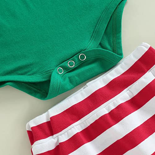 My First Christmas Baby Boy Girl Outfit Newborn Long Sleeve Romper Onesie Striped Pants Hat 1St Christmas Clothes Set (Green & Red Striped , 6-9 Months ) by FYBITBO