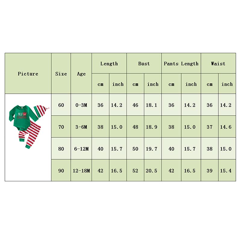 My First Christmas Baby Boy Girl Outfit Newborn Long Sleeve Romper Onesie Striped Pants Hat 1St Christmas Clothes Set (Green & Red Striped , 6-9 Months ) by FYBITBO