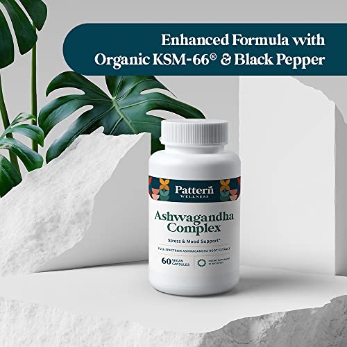 Pattern Wellness Ashwagandha Complex for Men & Women - KSM-66 & Black Pepper Extract - Supports Stress, Sleep & Mood - Whole Body Health - One A Day Supplement - Made in USA - 60 Vegan Tablets from Pattern Wellness