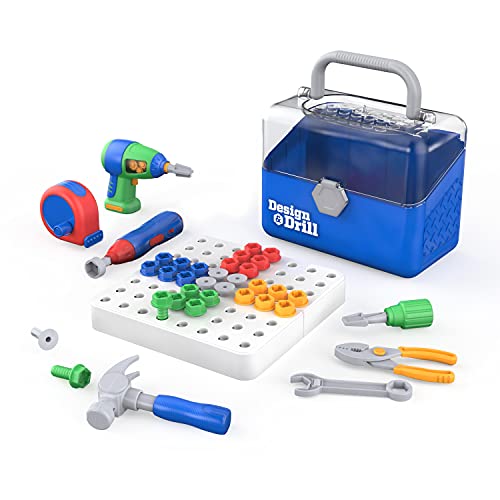 Educational Insights Design & Drill Toolbox, STEM Toy, 70 Pieces with Kid-Friendly Electric Drill & Screwdriver, Travel Toys for Boys & Girls, Ages 3+ from Educational Insights