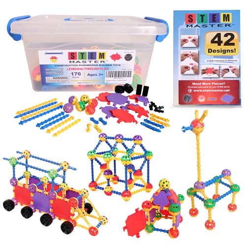 STEM Master Building Toys for Kids Ages 4-8 - STEM Toys Kit w/ 176 Durable Pieces, Full-Color Design Guide, Reusable Toy Storage Box - Educational Gifts for Girls & Boys by DynaMax Creations LLC