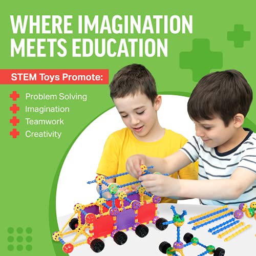 STEM Master Building Toys for Kids Ages 4-8 - STEM Toys Kit w/ 176 Durable Pieces, Full-Color Design Guide, Reusable Toy Storage Box - Educational Gifts for Girls & Boys by DynaMax Creations LLC