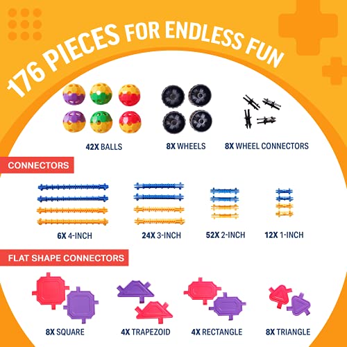 STEM Master Building Toys for Kids Ages 4-8 - STEM Toys Kit w/ 176 Durable Pieces, Full-Color Design Guide, Reusable Toy Storage Box - Educational Gifts for Girls & Boys by DynaMax Creations LLC