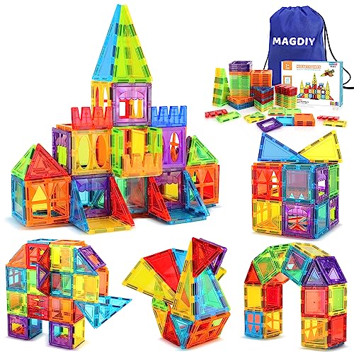 Magnetic Tiles for Kids Toys, STEM Magnetic Blocks Building Toys, Toddler Toys for Boys Age 3-4, Preschool Learning Educational Montessori Toys for 3+ Year Old, Christmas Birthday Gift for Toddlers from MAGDIY