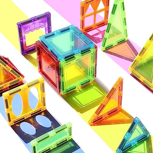 Magnetic Tiles for Kids Toys, STEM Magnetic Blocks Building Toys, Toddler Toys for Boys Age 3-4, Preschool Learning Educational Montessori Toys for 3+ Year Old, Christmas Birthday Gift for Toddlers from MAGDIY
