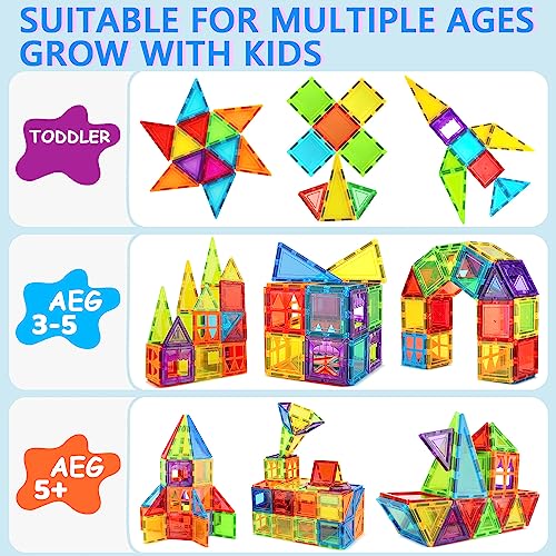 Magnetic Tiles for Kids Toys, STEM Magnetic Blocks Building Toys, Toddler Toys for Boys Age 3-4, Preschool Learning Educational Montessori Toys for 3+ Year Old, Christmas Birthday Gift for Toddlers from MAGDIY