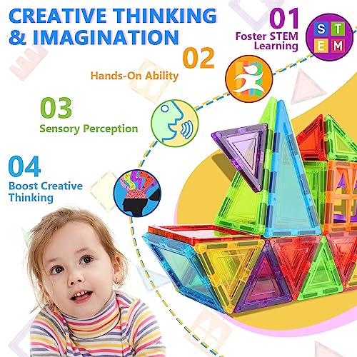 Magnetic Tiles for Kids Toys, STEM Magnetic Blocks Building Toys, Toddler Toys for Boys Age 3-4, Preschool Learning Educational Montessori Toys for 3+ Year Old, Christmas Birthday Gift for Toddlers from MAGDIY