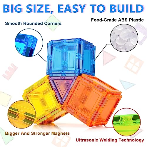 Magnetic Tiles for Kids Toys, STEM Magnetic Blocks Building Toys, Toddler Toys for Boys Age 3-4, Preschool Learning Educational Montessori Toys for 3+ Year Old, Christmas Birthday Gift for Toddlers from MAGDIY