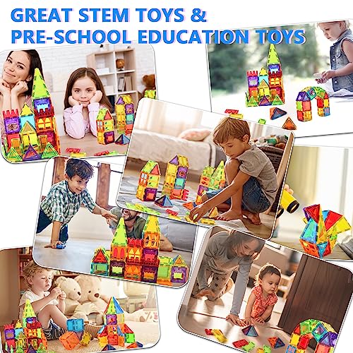 Magnetic Tiles for Kids Toys, STEM Magnetic Blocks Building Toys, Toddler Toys for Boys Age 3-4, Preschool Learning Educational Montessori Toys for 3+ Year Old, Christmas Birthday Gift for Toddlers from MAGDIY