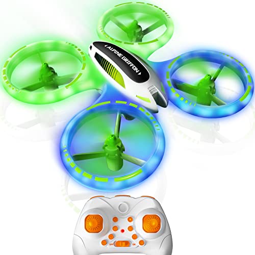 TEMI UFO LED Mini Drone for Kids - Remote Control Drone, RC Quadcopter for Beginners, 360 Flips, 3 Speeds, Propeller Full Protect and 2 Flying Drone Batteries, Easy to fly Kids Gifts Toys for Boys and Girls from TEMI