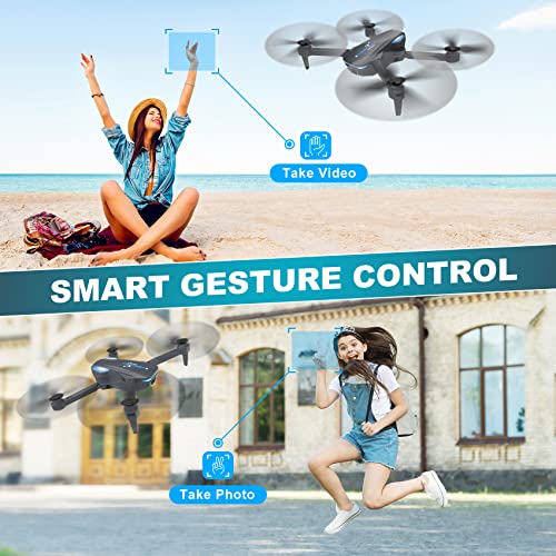 Foldable FPV Drone with 1080P WiFi Camera for Adult Beginners and Kids, Remote Control Quadcopter with Voice Control, Gestures Selfie, Altitude Hold, One Key Start, 3D Flips, 2 Batteries, Toys Gifts for Boys Girls from Hiturbo