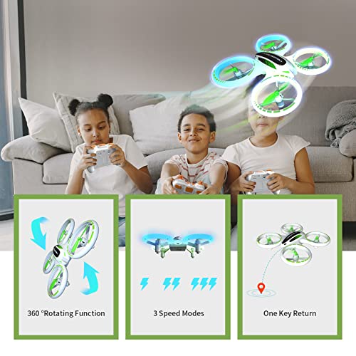 TEMI UFO LED Mini Drone for Kids - Remote Control Drone, RC Quadcopter for Beginners, 360 Flips, 3 Speeds, Propeller Full Protect and 2 Flying Drone Batteries, Easy to fly Kids Gifts Toys for Boys and Girls from TEMI