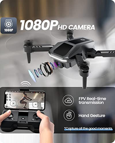Holy Stone Drone for Kids with 1080P HD Camera, HS430 RC Mini Drones Quadcopter with WiFi FPV Live Video, Circle Fly, Throw to Go, Toys for Adults or Beginners, 2 Batteries 26 Mins, Easy to Fly, Black by Holy Stone