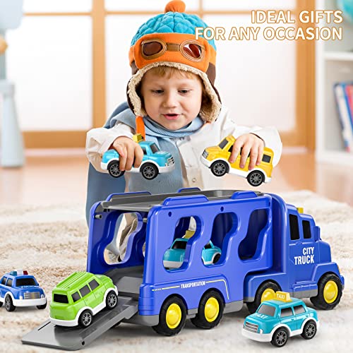 TEMI Toddler Truck Toys for 3 4 5 6 7 Year Old Boys - 5 Pack Carrier Truck Transport City Vehicles Toys, Kids Toys Car for Girls Boys Toddlers Friction Power Set, Push and Go Play Vehicles Toysâ¦ by TEMI