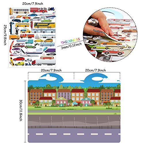 3D Transportation Puffy Sticker Play Set Kids 2-4 Toys Gifts Sticker Book Vehicles Cars Window Clings Decals for Toddlers Home Airplane Classroom Nursery Transportation Party Supplies Decorations Removable 100 Reusable Puffy Stickers 2 Fold-Out Scenes by 