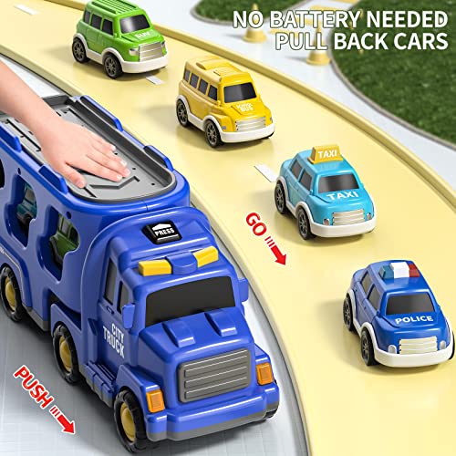 TEMI Toddler Truck Toys for 3 4 5 6 7 Year Old Boys - 5 Pack Carrier Truck Transport City Vehicles Toys, Kids Toys Car for Girls Boys Toddlers Friction Power Set, Push and Go Play Vehicles Toysâ¦ by TEMI