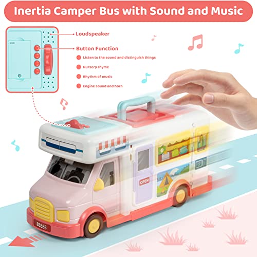 Marstone Doll House Camping Toy, Transforming Doll Camper Dream House with Little People, Pretend RV Van Play Set Girls Toy Inertia Vehicle with Sound and Music for Age 3 4 5 6 7 8+ from Marstone