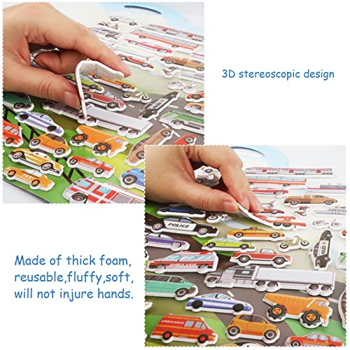 3D Transportation Puffy Sticker Play Set Kids 2-4 Toys Gifts Sticker Book Vehicles Cars Window Clings Decals for Toddlers Home Airplane Classroom Nursery Transportation Party Supplies Decorations Removable 100 Reusable Puffy Stickers 2 Fold-Out Scenes by 