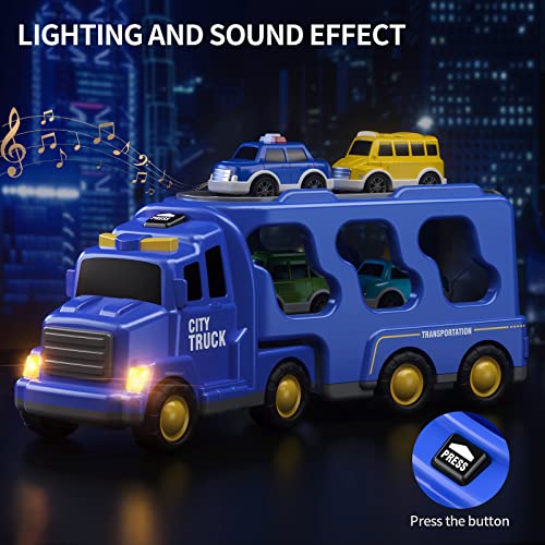 TEMI Toddler Truck Toys for 3 4 5 6 7 Year Old Boys - 5 Pack Carrier Truck Transport City Vehicles Toys, Kids Toys Car for Girls Boys Toddlers Friction Power Set, Push and Go Play Vehicles Toysâ¦ by TEMI