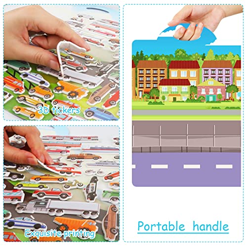 3D Transportation Puffy Sticker Play Set Kids 2-4 Toys Gifts Sticker Book Vehicles Cars Window Clings Decals for Toddlers Home Airplane Classroom Nursery Transportation Party Supplies Decorations Removable 100 Reusable Puffy Stickers 2 Fold-Out Scenes by 
