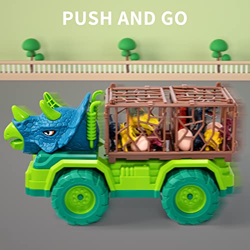 Dinosaur Transport Truck Toy Play Set for Toddlers, Triceratops Cage Vehicle Carrier Car Toys for Kids 3 4 5 6 7 Years, Monster Truck with 8 Dino Figures & Play Mat, Gift for Boys and Girls from MAGICDINOSAUR