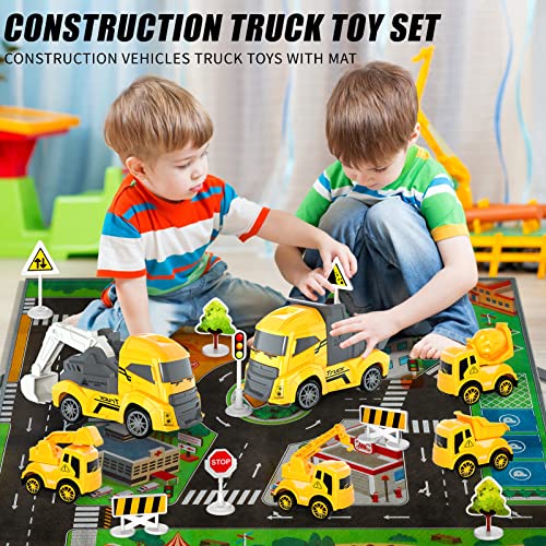 Construction Trucks Cars Toys with Play Mat/Storage Bag for Boys Toddlers Kids, Construction Truck Vehicles Car Toys Gifts for 1 2 3 4 5 Year Old Boys Toddlers Kids, Push & Go Play Vehicles Car Toys from DONGJIE TOYS FACTORY