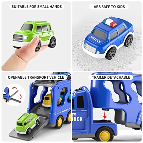 TEMI Toddler Truck Toys for 3 4 5 6 7 Year Old Boys - 5 Pack Carrier Truck Transport City Vehicles Toys, Kids Toys Car for Girls Boys Toddlers Friction Power Set, Push and Go Play Vehicles Toysâ¦ by TEMI
