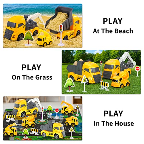 Construction Trucks Cars Toys with Play Mat/Storage Bag for Boys Toddlers Kids, Construction Truck Vehicles Car Toys Gifts for 1 2 3 4 5 Year Old Boys Toddlers Kids, Push & Go Play Vehicles Car Toys from DONGJIE TOYS FACTORY