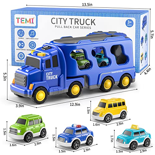TEMI Toddler Truck Toys for 3 4 5 6 7 Year Old Boys - 5 Pack Carrier Truck Transport City Vehicles Toys, Kids Toys Car for Girls Boys Toddlers Friction Power Set, Push and Go Play Vehicles Toysâ¦ by TEMI