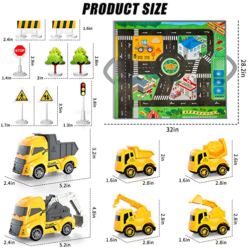 Construction Trucks Cars Toys with Play Mat/Storage Bag for Boys Toddlers Kids, Construction Truck Vehicles Car Toys Gifts for 1 2 3 4 5 Year Old Boys Toddlers Kids, Push & Go Play Vehicles Car Toys from DONGJIE TOYS FACTORY