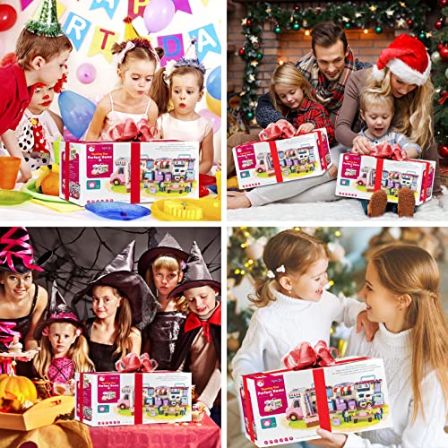 Marstone Doll House Camping Toy, Transforming Doll Camper Dream House with Little People, Pretend RV Van Play Set Girls Toy Inertia Vehicle with Sound and Music for Age 3 4 5 6 7 8+ from Marstone