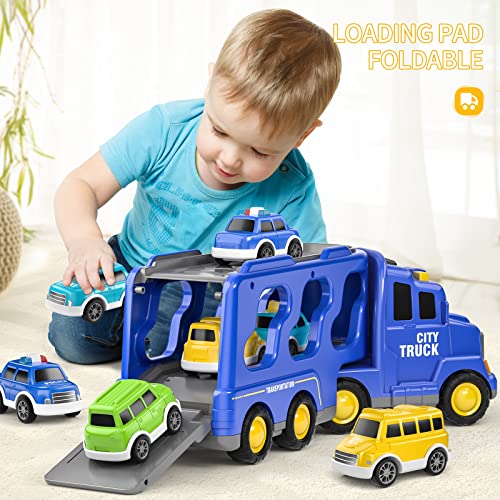 TEMI Toddler Truck Toys for 3 4 5 6 7 Year Old Boys - 5 Pack Carrier Truck Transport City Vehicles Toys, Kids Toys Car for Girls Boys Toddlers Friction Power Set, Push and Go Play Vehicles Toysâ¦ by TEMI