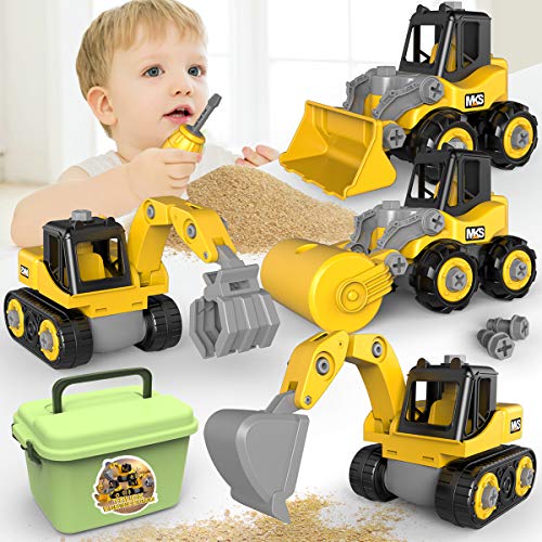 Construction Toys, Take Apart Truck Toys Play Set Bulldozer, Grab Loader, Road Roller, Excavator, Kid STEM Construction Vehicles Gift for 3 4 5 6 Years Old Boy & Girls by Gzsbaby