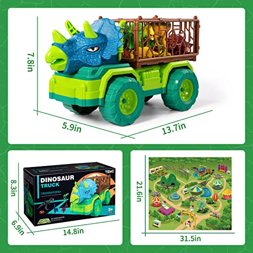 Dinosaur Transport Truck Toy Play Set for Toddlers, Triceratops Cage Vehicle Carrier Car Toys for Kids 3 4 5 6 7 Years, Monster Truck with 8 Dino Figures & Play Mat, Gift for Boys and Girls from MAGICDINOSAUR