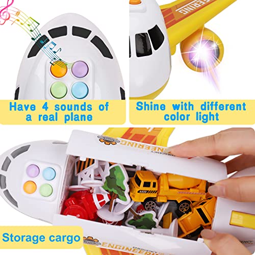 Airplane Toy with Mini Construction Cars Helicopter Boy Toys Toddler 3-5 Aircraft Carrier Toy Plane with Lights SoundsÂ Transport Vehicle Play Set Cargo Airport Toy Age 3 4 5 6 7 Years Old from Tsomtto