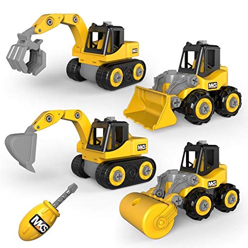 Construction Toys, Take Apart Truck Toys Play Set Bulldozer, Grab Loader, Road Roller, Excavator, Kid STEM Construction Vehicles Gift for 3 4 5 6 Years Old Boy & Girls by Gzsbaby