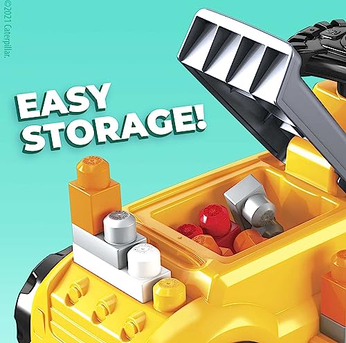 Mega Bloks CAT Build 'n Play Ride-On Building Set, 10 Big Building Blocks and 1 Ride-one Vehicle with Free-Spinning Steering Wheel and 4 Building Surfaces, Toy Gift Set for Ages 1-3 from Mattel