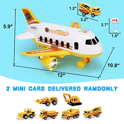 Airplane Toy with Mini Construction Cars Helicopter Boy Toys Toddler 3-5 Aircraft Carrier Toy Plane with Lights SoundsÂ Transport Vehicle Play Set Cargo Airport Toy Age 3 4 5 6 7 Years Old from Tsomtto