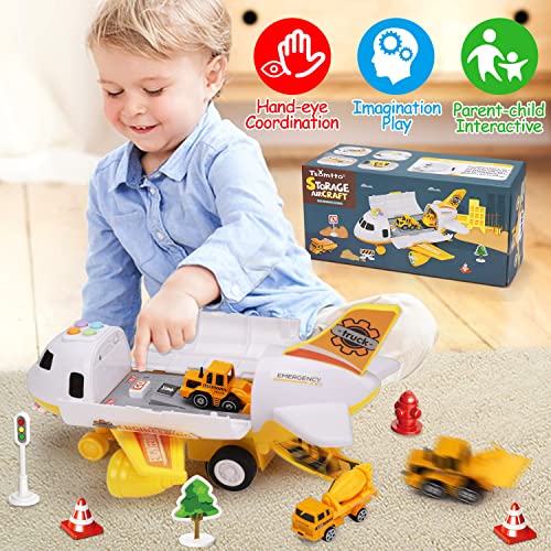 Airplane Toy with Mini Construction Cars Helicopter Boy Toys Toddler 3-5 Aircraft Carrier Toy Plane with Lights SoundsÂ Transport Vehicle Play Set Cargo Airport Toy Age 3 4 5 6 7 Years Old from Tsomtto