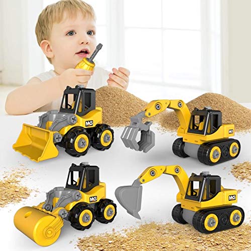 Construction Toys, Take Apart Truck Toys Play Set Bulldozer, Grab Loader, Road Roller, Excavator, Kid STEM Construction Vehicles Gift for 3 4 5 6 Years Old Boy & Girls by Gzsbaby