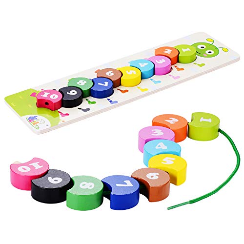 BEESTECH Wooden Lacing Toy, Montessori Toys for Toddlers, 2, 3 Year Olds, Wooden Puzzles, Preschool Activities, Fine Motor Skills Early Educational Toys for 2, 3 Year Old Toddlers, Boys, Girls by BEESTECH