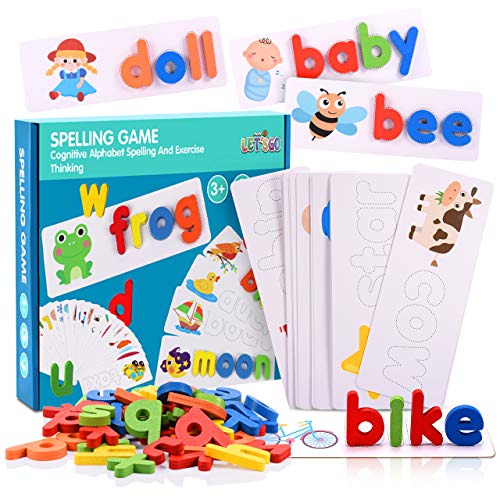 See and Spell Learning Toys, Matching Letter Spelling Game Sight Words Games Educational Preschool Toys Learning Toys for 3-8 Year Olds Girls Boys - Ideal Gifts ( 52 Alphabet Blocks) from LIWIN LET'S GO!