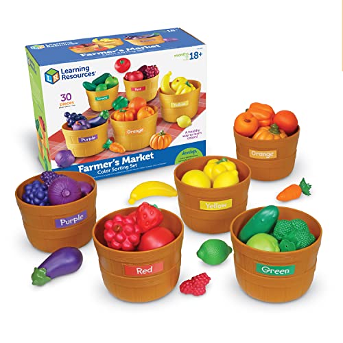 Learning Resources Farmer's Market Color Sorting Set, Homeschool, Play Food, Fruits and Vegetables Toy, Easter Toys, 30 Piece Set, Easter Gifts for Kids, Ages 3+ by Learning Resources