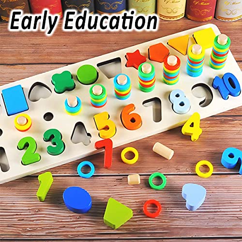 CozyBomB Wooden Number Puzzle Sorting Montessori Toys for Toddlers - Shape Sorter Counting Game for Age 3 4 5 Year olds Kids - Preschool Education Math Stacking Block Learning Wood Chunky Jigsaw by CozyBomB